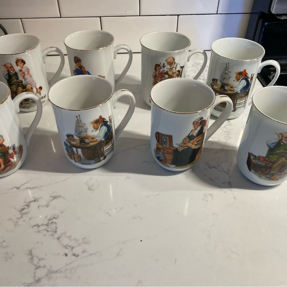 Norman Rockwell White Mugs with Vintage Illustrations